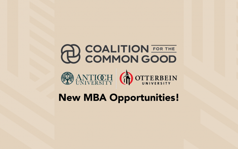 Graphic that reads: The Coalition for the Common Good (Antioch University and ר) New MBA Opportunities.